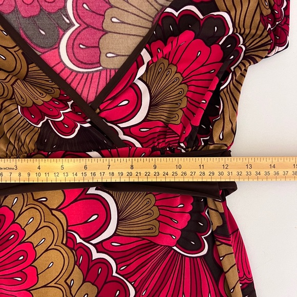 Volume One Women's V Neck Abstract Floral Dress Pink Brown Size Small - Picture 7 of 12